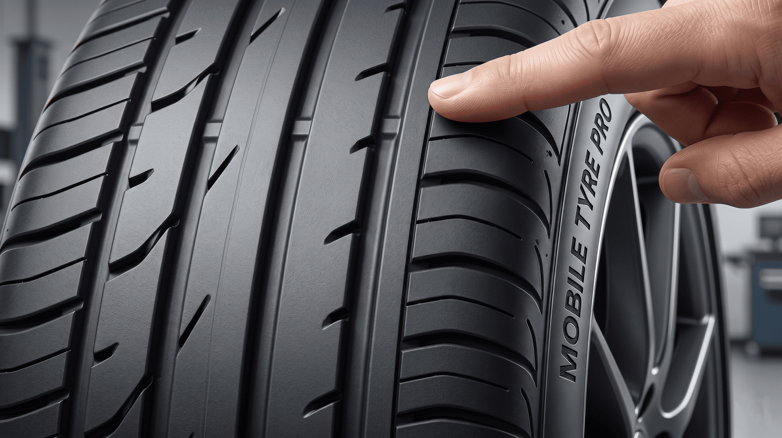 Tyre tread depth gauge measuring remaining tread in millimetres on a UK car tyre for MOT 1.6mm legal minimum compliance